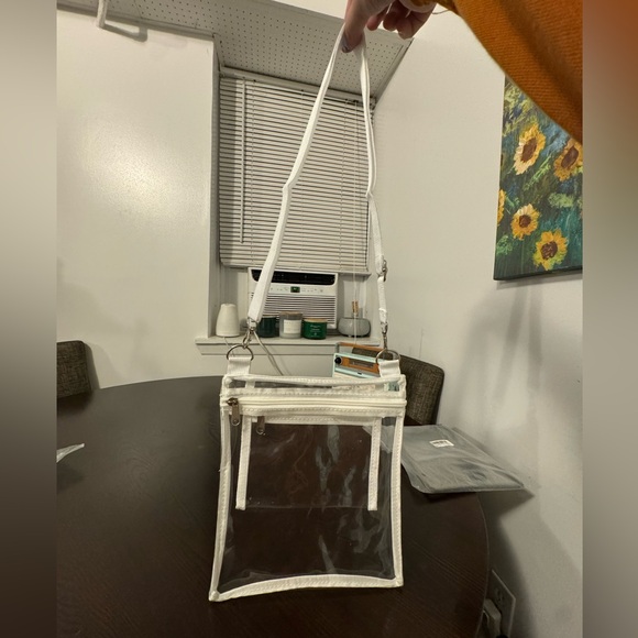 Clear Crossbody Bag with Zipper Inside Pocket Stadium Approved Transparent White - Picture 3 of 15